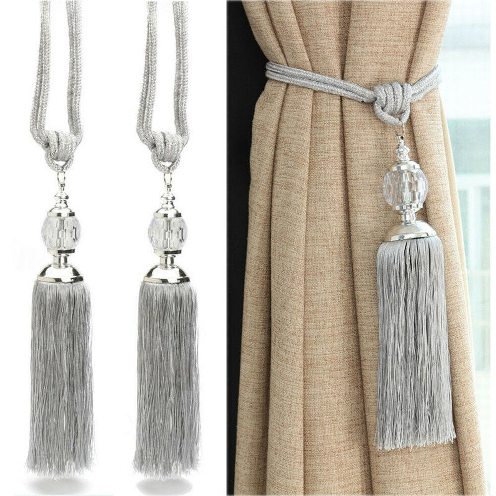 2 Pcs Curtain Buckle Holdbacks Rope Tie Backs Tassel Beaded Tiebacks Crystal Ball Decor Beaded Tiebacks Home Decor