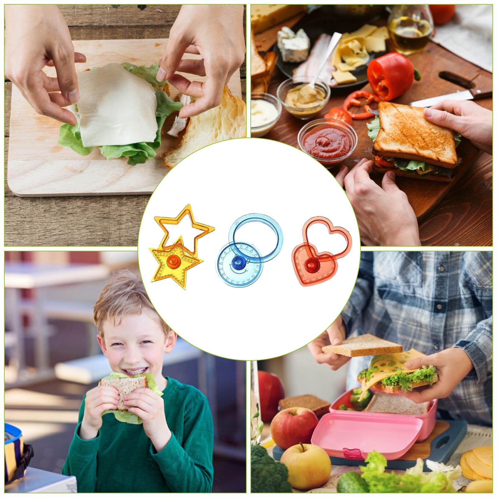 Heart-shaped Round Shape Sandwich Cutter And Sealer Plastic Safe Uncrustables Maker For Lunch Box Making Bread Cheesecake Biscui