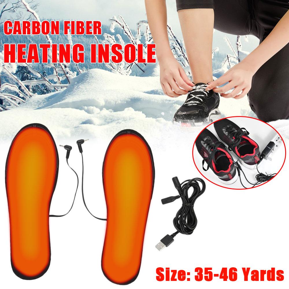 1 Pair Heating Warm Insoles USB Electric Comfortable Soft Rechargeable Cutable Size Heated Insoles