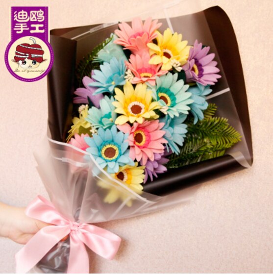 1pc ramo de flores artificial Kit de fieltro tela no tejida material de embalaje DIY artesanía costura de cumpleaños decoración para el hogar: 4