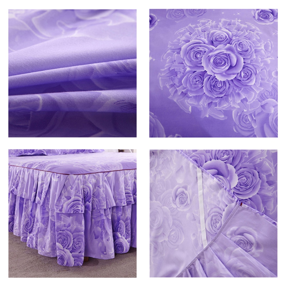 Nordiskt romantiskt blommönster polyester volang sängkläder säng kjol drottning säng täcker sängkläder lakan hem rum inredning