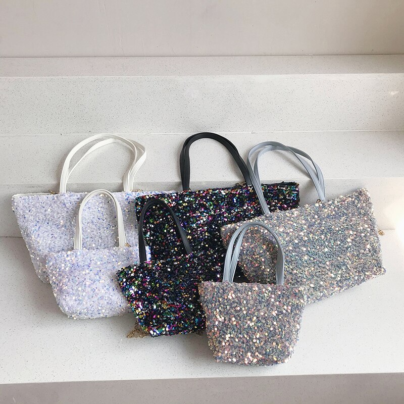 Paillettes sac d'aisselles été en cuir PU sacs à main dame Totes sac à bandoulière voyage chaîne Bling sac à bandoulière