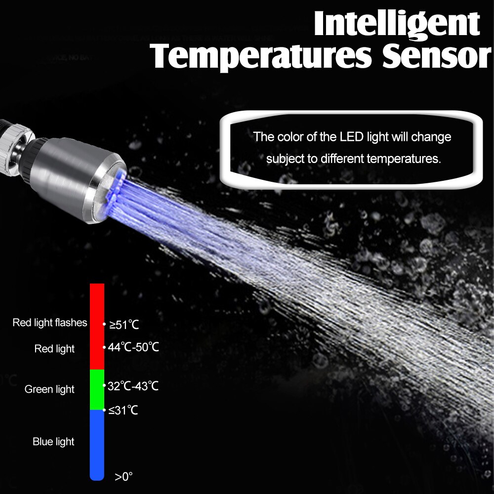 Luz LED para grifo de agua, grifo de agua móvil, cambio de color múltiple automático, grifo de agua para baño de cocina