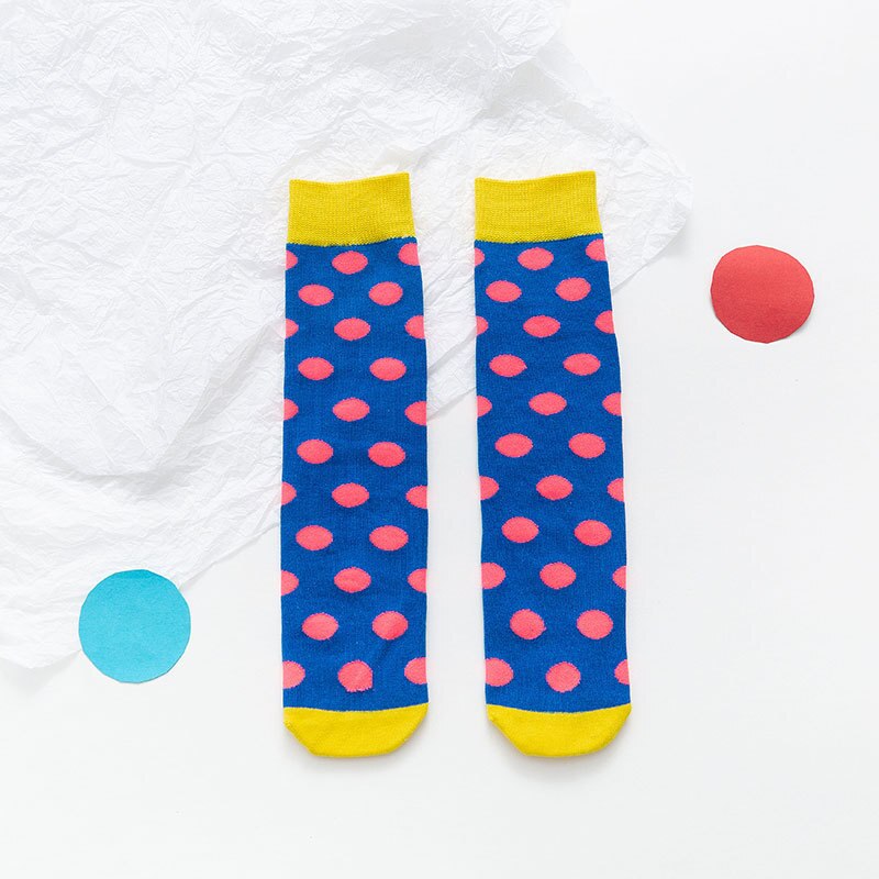 Dziecko dzieci kolana wysokie modne skarpetki z nadrukiem dziewczyny dzieci skarpetki na wiosnę jesień dziecko maluchy chłopiec dziewczyna długie skarpetki kropki 2-12Y: Niebieski