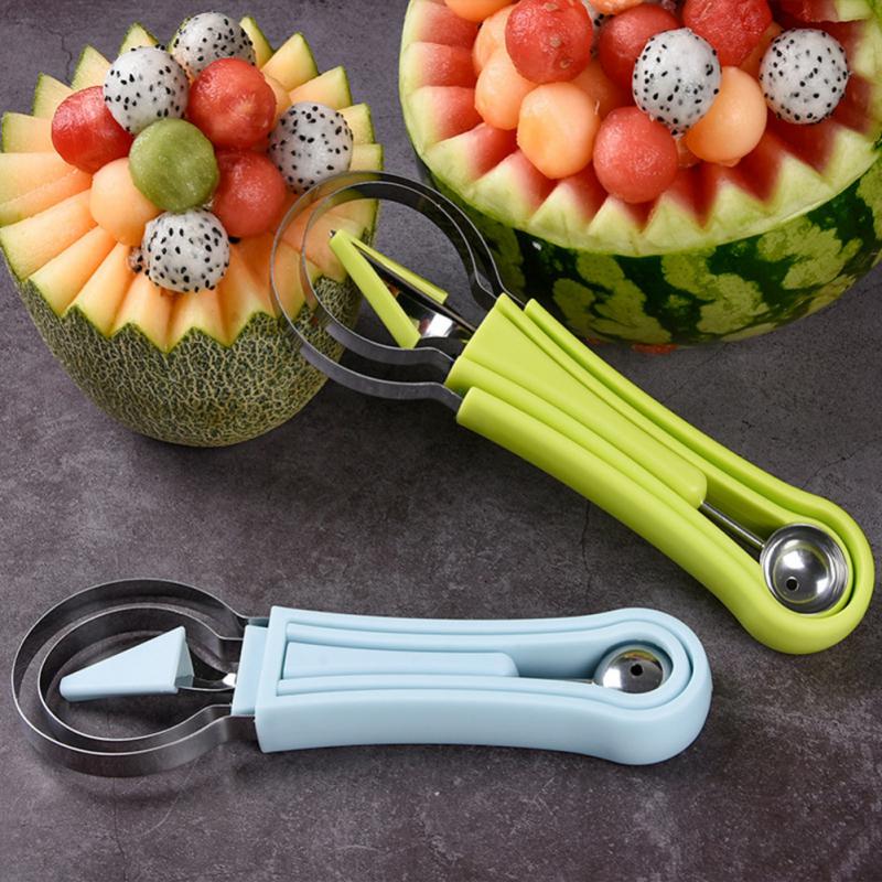 Kitchen Fruit Slicer 4In1 Carving Knife Watermelon Slicer Cutter Scoop Fruit Platter Fruit Dig Pulp Separator Tools Bar Gadgets