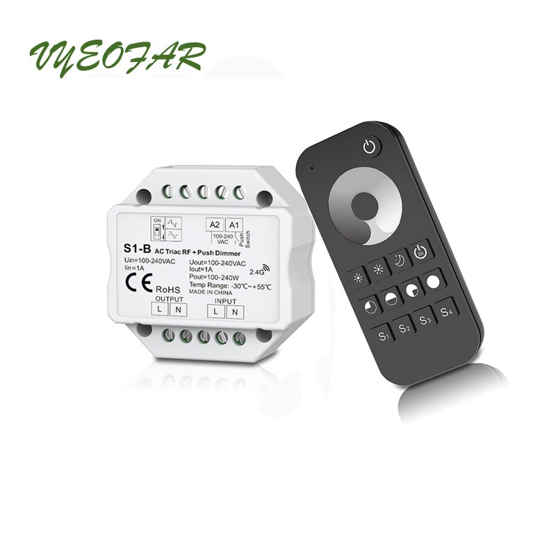 Led Triac Bulb Dimmer Built-in Dimmable 220V RF Wireless 100V-240VAC 1A 240W Output Push Dim Switch Controller