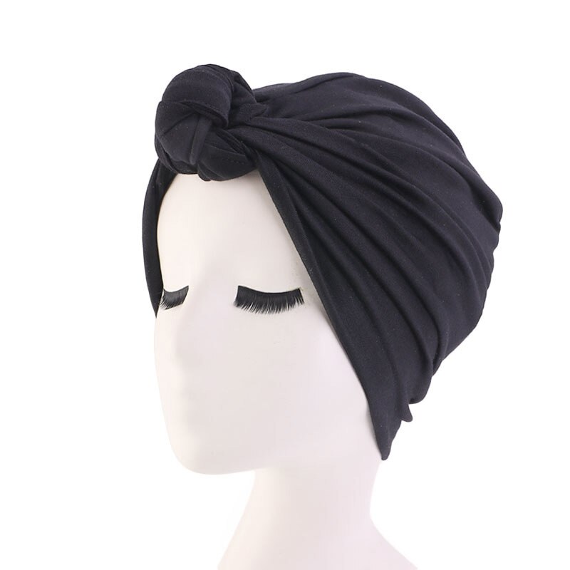 Turbante elástico de algodón para mujer, hiyab cruzado interior, gorro elástico musulmán, turbante liso para mujer: Black