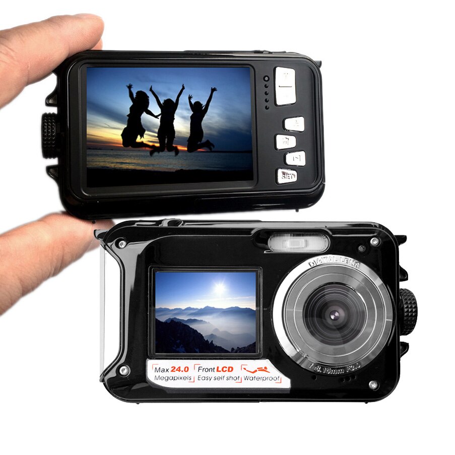 1080P Dual Screen Camera 2.7 inch TFT LCD Digital Camera Waterproof 24MP MAX 16x Digital Zoom Camcorder (DC998): Black / with 16GB card