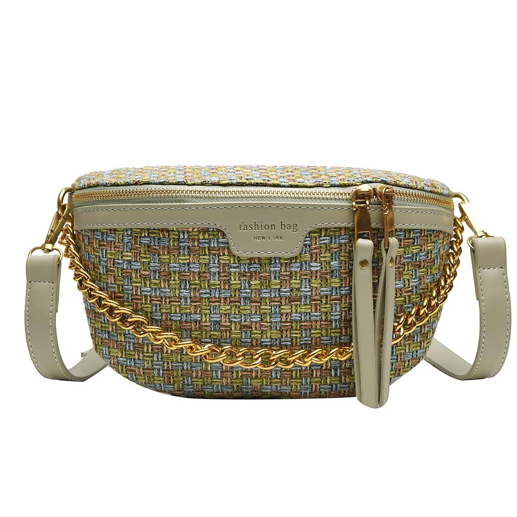 Women Pocket Chest Bag Woven Shoulder Bag Messenger Phone Bag многофункциональная сумка сумка кожаная женская: Green