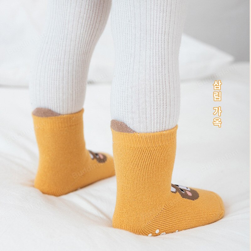Kids Socks Baby Boy Winter Warm Socks Anti-slip Cartoon Animals Cotton Terry Thicken Socks Floor Home Rubber Sole Lion Fox Bear