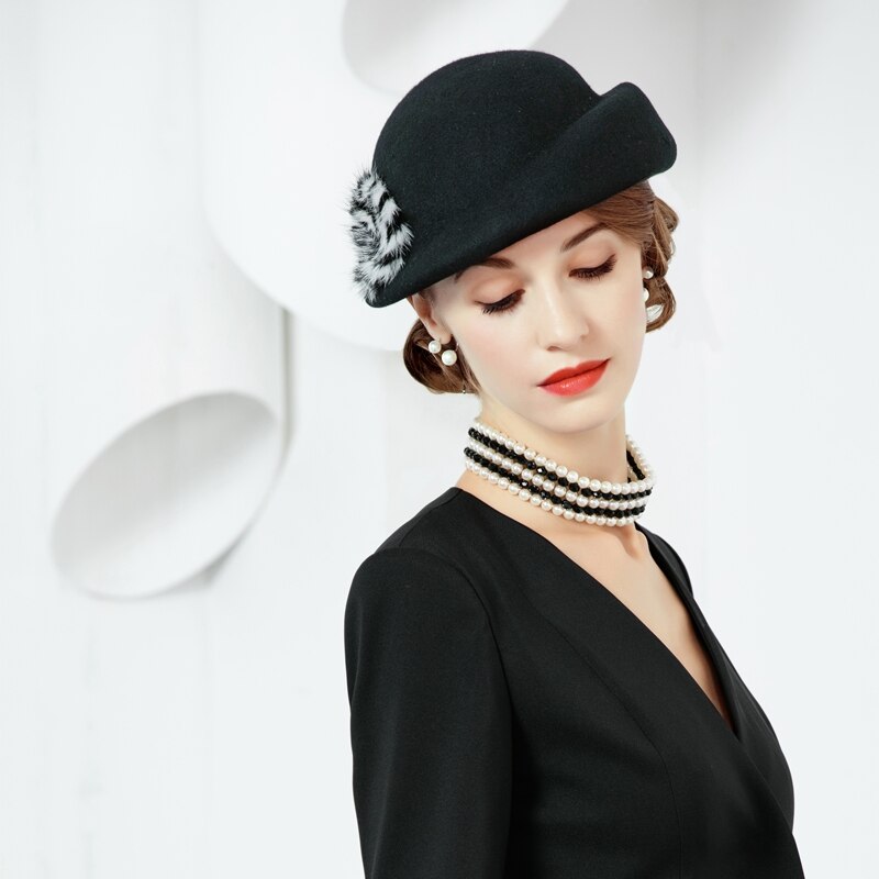 Lady British Wool Hat Female Trendsetter Charming Fedoras Hat Adult Woolen Fedora Cap Wide Brim Hat B-7412