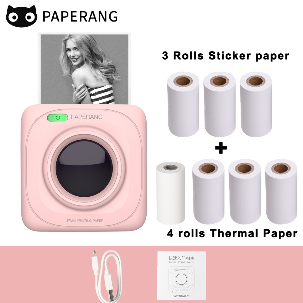 PAPERANG P1 Pocket Printer BT Wireless Thermal Printer Portable Printer 200dpi for Photo Picture Receipt Memo Note Label Sticker: P-7 Rolls Paper