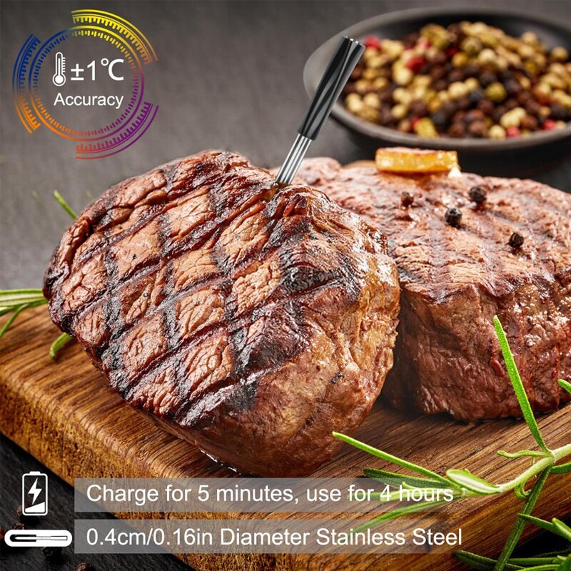 Thermomètre de cuisson sans Contact, Bluetooth, étanche, sans fil, pour Barbecue, sonde numérique,