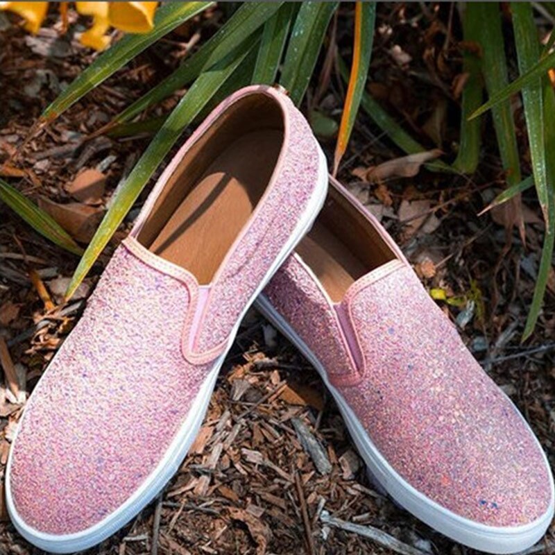 Dames bling glitter platte schoenen platform dames elastische band vrouw lente vrouwelijke creepers casual glans platte schoenen