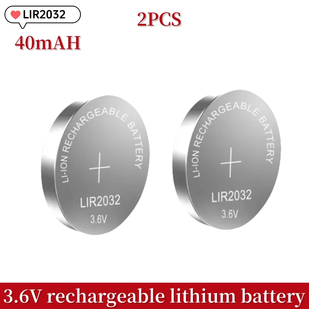LIR2032 Rechargeable Lithium Battery 2032 charging Can Replace 3.6v 40mAH CR2032 for Watches Clock Calculator Coin Battery: Yellow