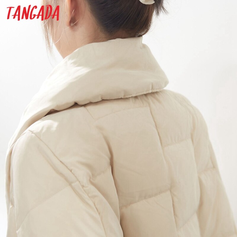 Tangada Women Solid Turn Down Collar Oversize Parkas Winter Female Coat Overcoat ATP5