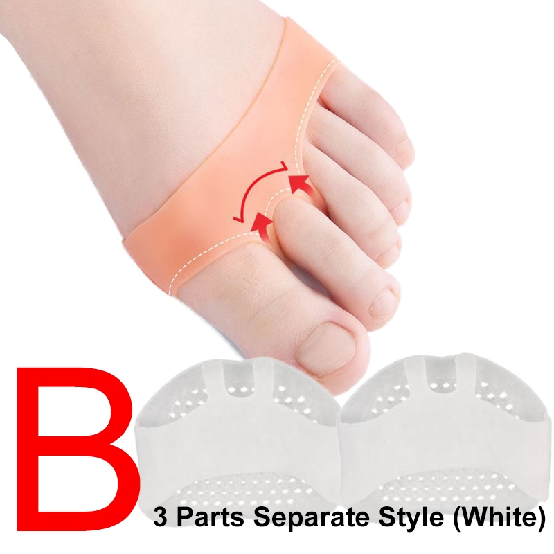 2pcs Silicone Forefoot Pads Gel Insoles Toe Separator Cushion Pad Pain Relief Shoes Insoles Finger Toe Valgus Corrector Gel Pads: (B)- White