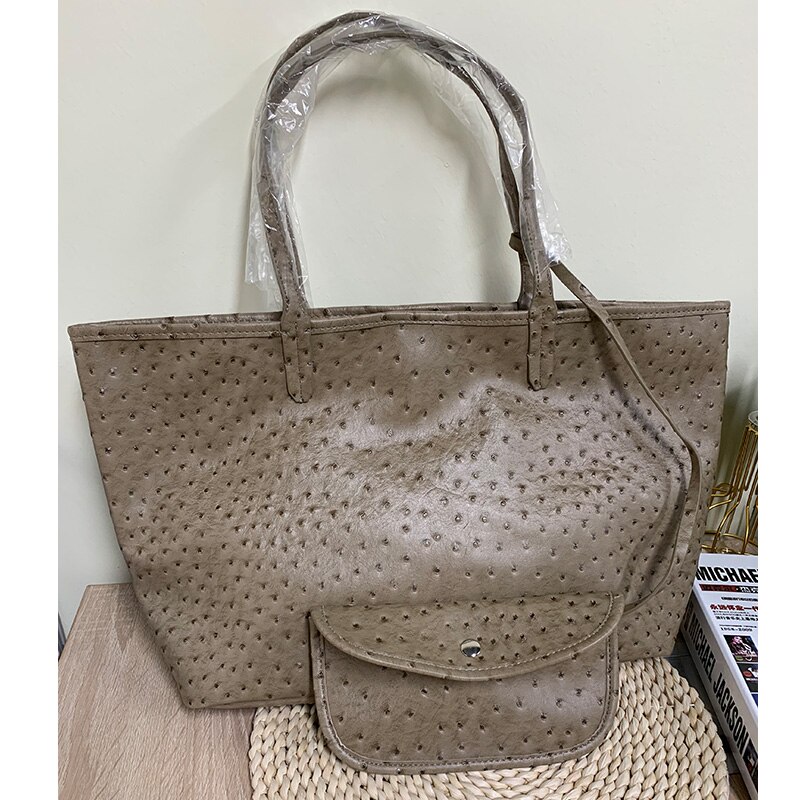 TOPHIGH Krokodil aufbringen Frauen Handtasche Strauß/Schlange Frauen Schulter Tasche Quaste Tote Große Kapazität Einkaufstaschen: Strauß khaki