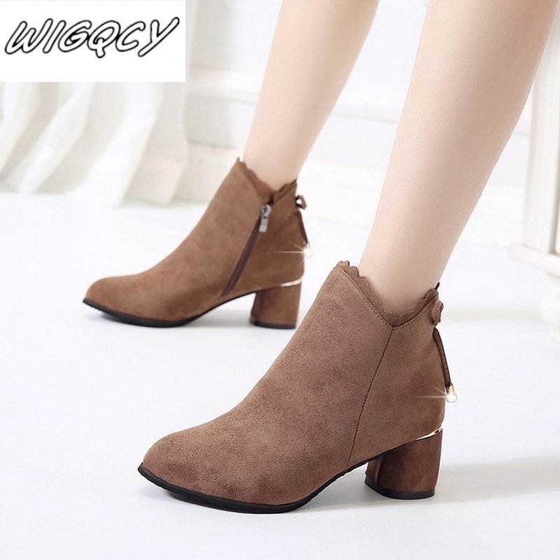 Bottes Martin à talons hauts en dentelle épaisse et pointue pour femme, style d'hiver