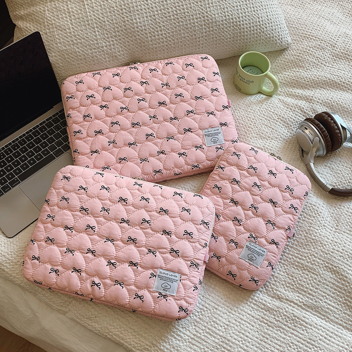 Laptopväska med 1 pc rosetttryck och kärleksbroderi, 11 tum, /14 tum, /15 tum, datorväska, skyddande fodral, laptopfodral, datorväska: 14- tum / Rosa