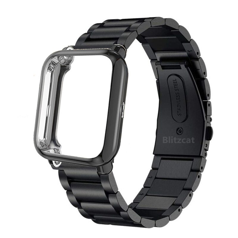 For Amazfit Amazfit Bip 5 3 S U Pro Lite Band Stainless Steel Metal Strap For Amazfit GTS4 3 2e Mini with Screen Protective Case: XXL / black