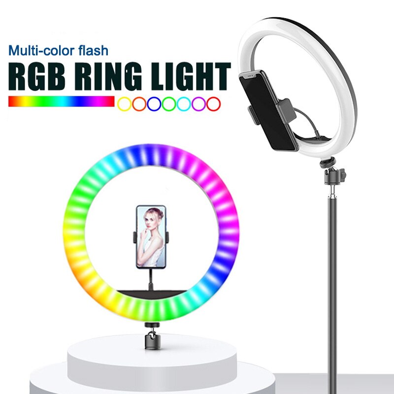 8/12 inch RGB Ring Light with Tripod Dimmable LED Selfie Ring Lamp with Stand Photography Lighting Studio Light for Photo Video