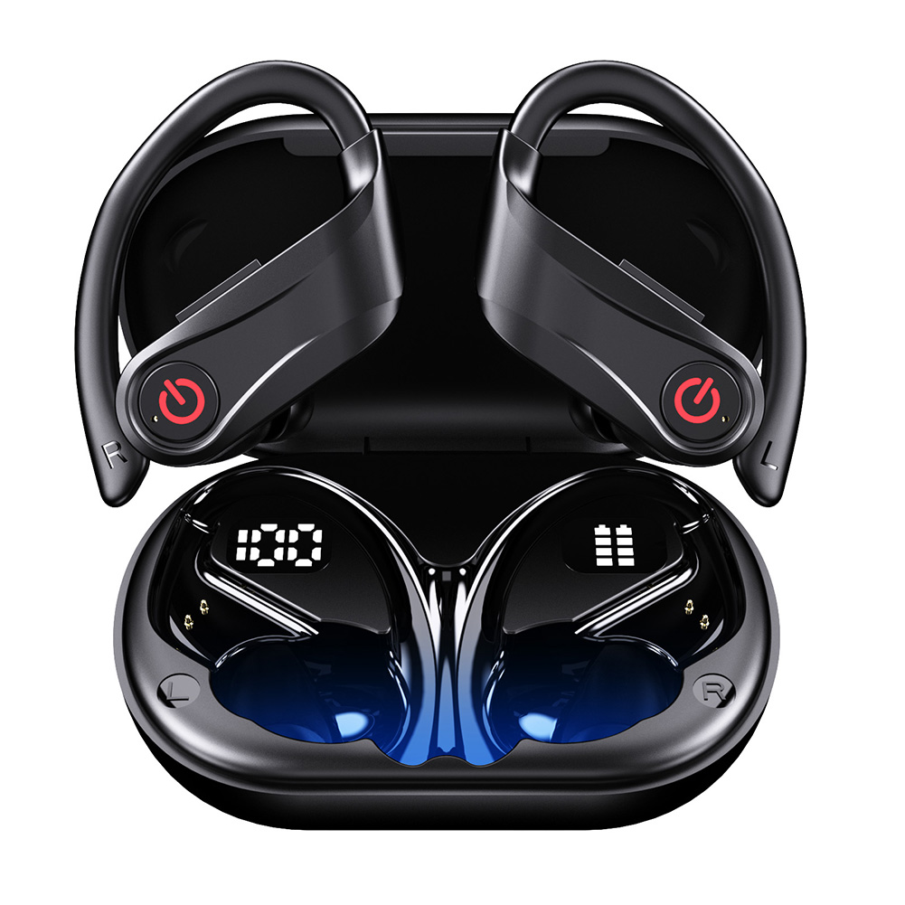 Wireless Earbuds with Earhooks Built-in Mic Earphones BT 5.3 Waterproof Headset Ear Buds for Sports/Workout/Running: Red