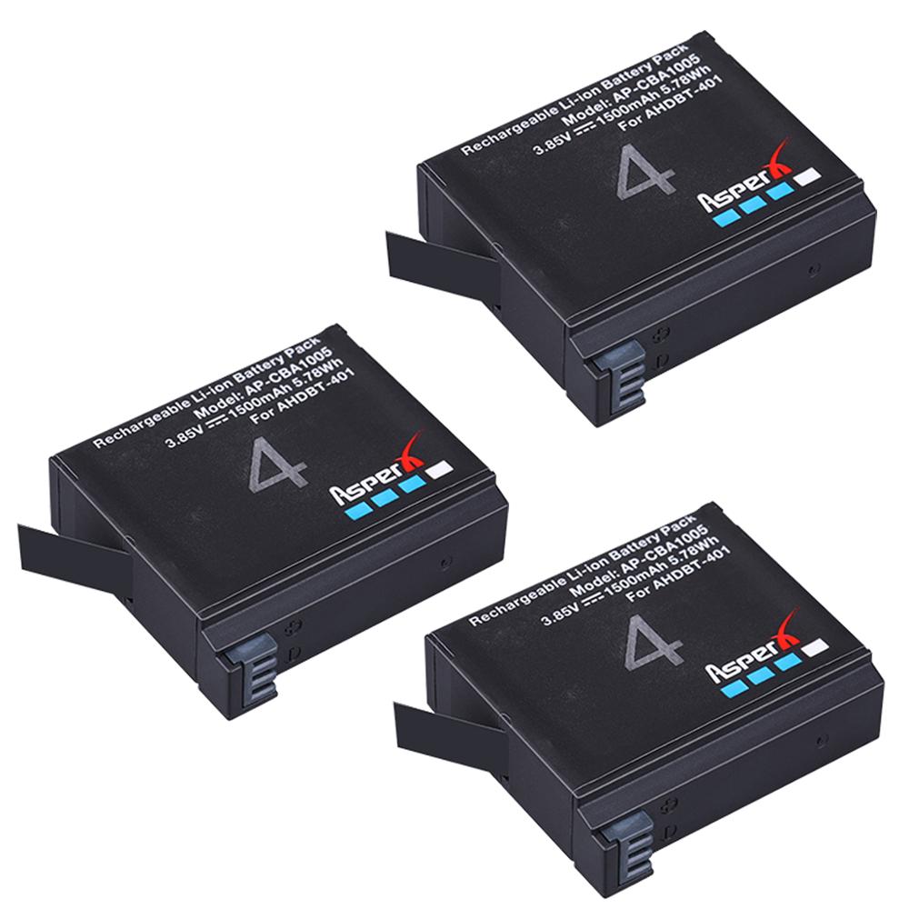 Batería de AHDBT-401 de 1500mAh para Gopro Hero 4, batería AHDBT401 AHDBT 401 + LED de 3 puertos, Cargador USB para cámara GoPro Hero4 HERO4, 4 Uds.: 3 Batteries