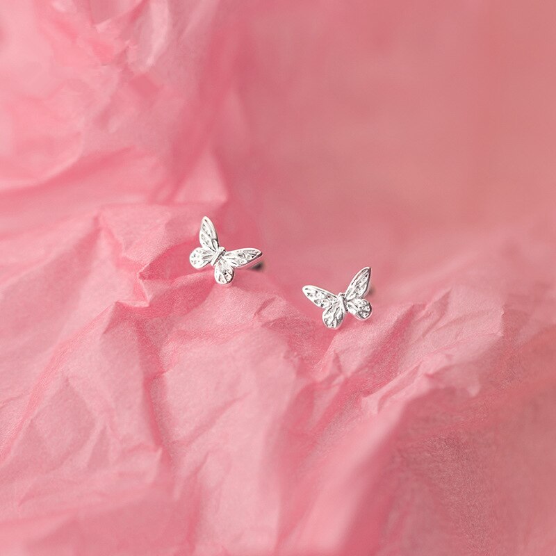 925 Sterling Silver Small Back Screw Earrings For Women Mini Butterfly Stud Earrings Minimalist Fine Jewelry