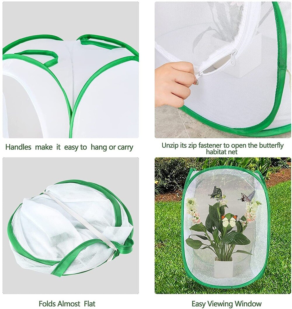 24/36 Inches Tall Insect and Butterfly Habitat Cage, Monarch Butterfly Garden House Kit for Caterpillars Pop-up Outdoor