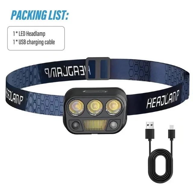 Usb genopladelig multifunktionel led-sensorpandelampe med strømdisplay udendørs vandtæt camping fiskeri nødlampe: Varm hvid / Guld