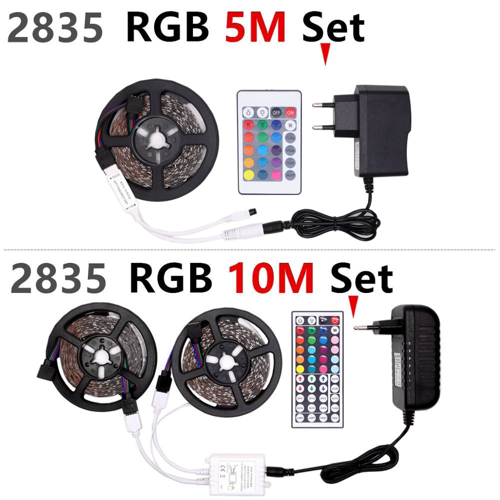 Rgb Led Strip Waterdicht 2835 5M 10M DC12V Fita Led Light Strip Neon Led 12V Flexibele Tape ledstrip Met Controller En Adapter