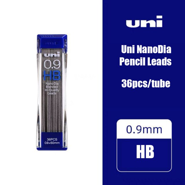 1tube/lot Uni Nano Dia 0.5-202ND Mechanical Pencil Led 0.3/0.5/0.7/0.9mm HB/2B School Student Office: 0.9 HB 36pcs