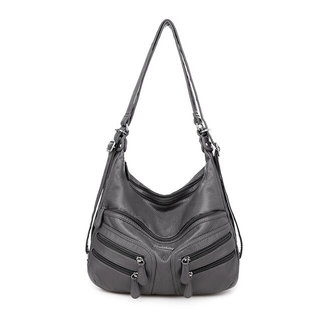 Bolso de hombro grande para mujer, bolsa de viaje de lujo, de piel suave, de 2 capas, multifunción: gray-2