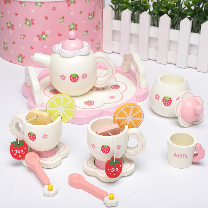 Houten Mini Theeservies Speelgoed Cup Theepotten Lade Voor Kinderen Kids Keuken Rol Playing Game JAN88