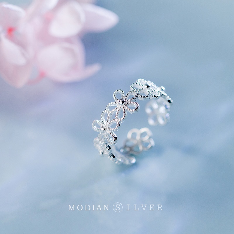 Modian Stapelbaar Holle Out Bloem Sterling Zilver 925 Ring Voor Vrouwen Mode Open Verstelbare Flora Ring Fijne Sieraden Bijoux