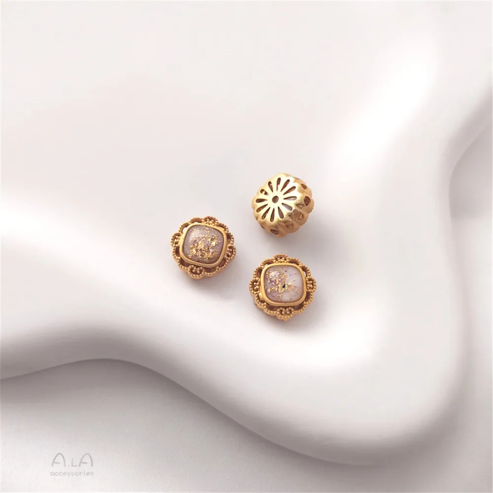 Cuentas de transferencia con incrustaciones de ópalo de imitación, accesorios de joyería hechos a mano, oro mate, chapado en cobre, Retro: Chapado en zinc blanco y azul