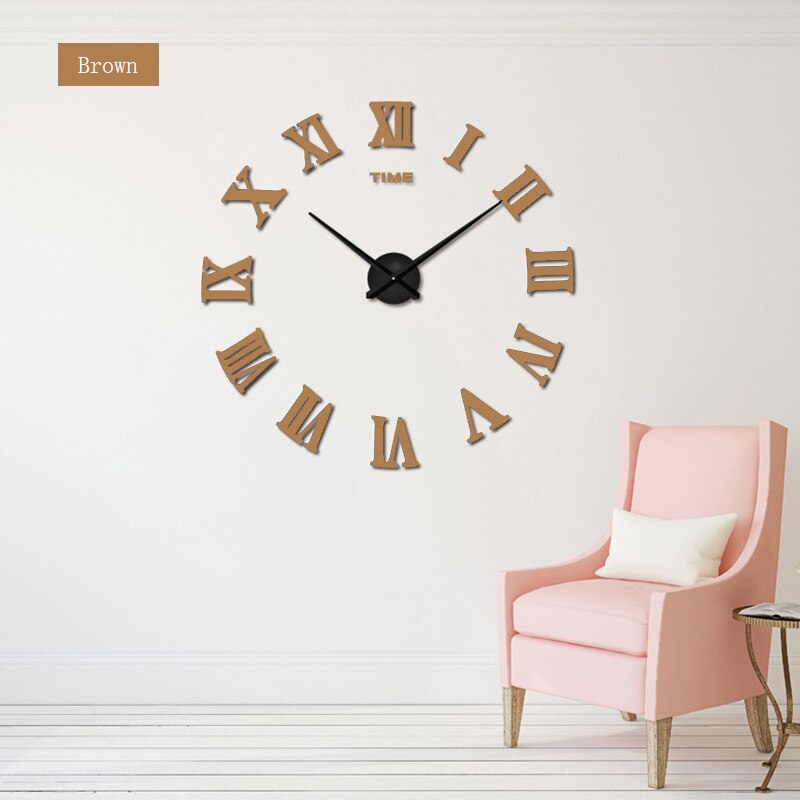 Muhsein Europese Stijl Diy Wandklok Moderne Romeinse Cijfers Klokken Grote Maat Muursticker Horloge Unieke Woondecoratie: Chocolate / 37 INCH