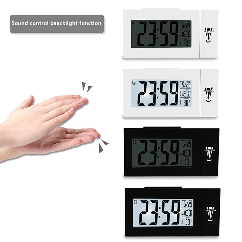 Digital projektion väckarklocka takklocka lcd-skärm snooze skrivbord bord klocka temperatur termometer heminredning tid projektor#