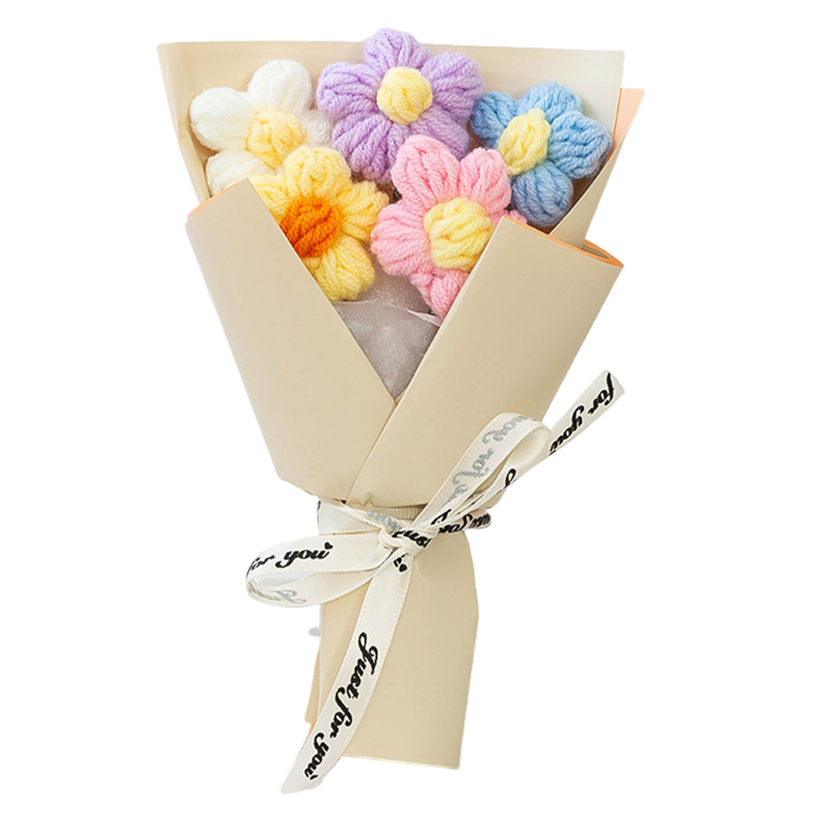Hand Woven Flower Bouquet Mini Crochet Yarn Bouquet For Wedding Party Graduation Ceremony Lovely Decoration Puff Bouquet: Yellow