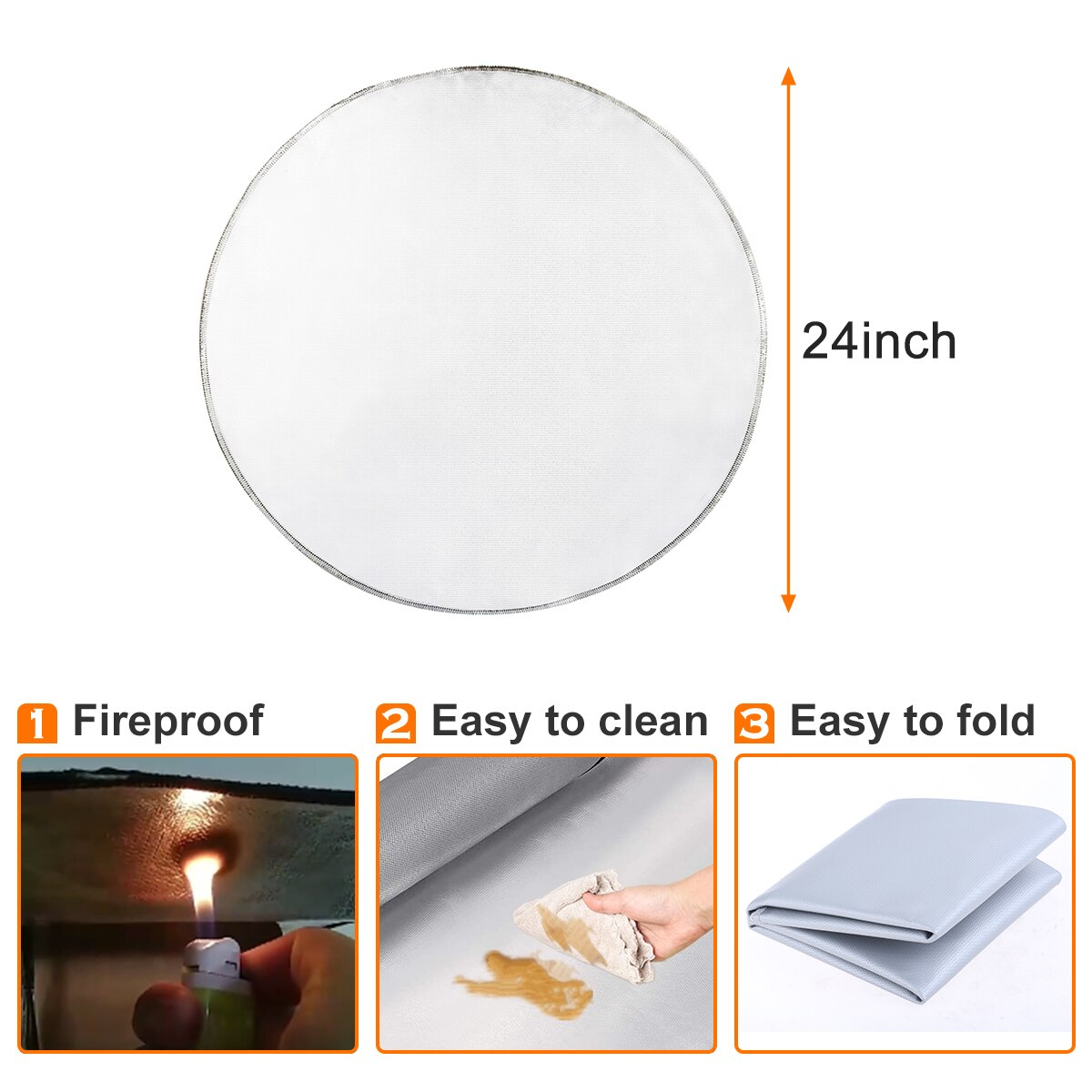 24 Inch Round Fire Pit Mat Heat Shield Fireproof Mat Outdoor/Indoor Patio Wood Deck Ground Protect Cover BBQ Grill Fireplace