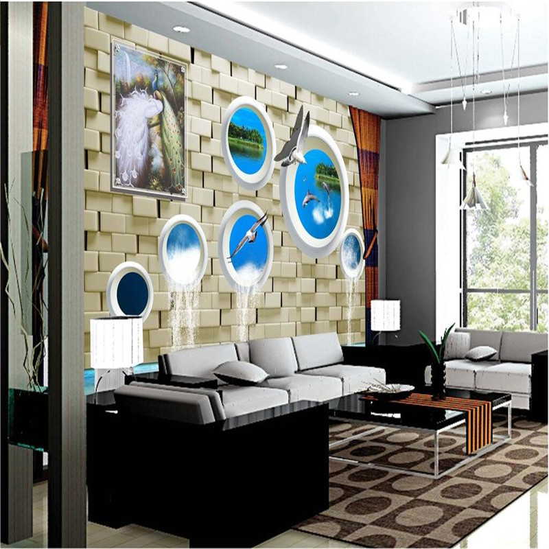 Beibehang Moderne Achtergrond Grote Schilderen Pauw bricks Dolfijnen Murales De Pared 3d Behang Hotel Badroom Muurschildering voor