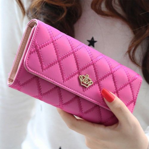 Damen-clutch aus leder, diamantkrone, dreifach gefaltete geldbörse, langes kartenetui, handytasche, handtasche: Rosenrot