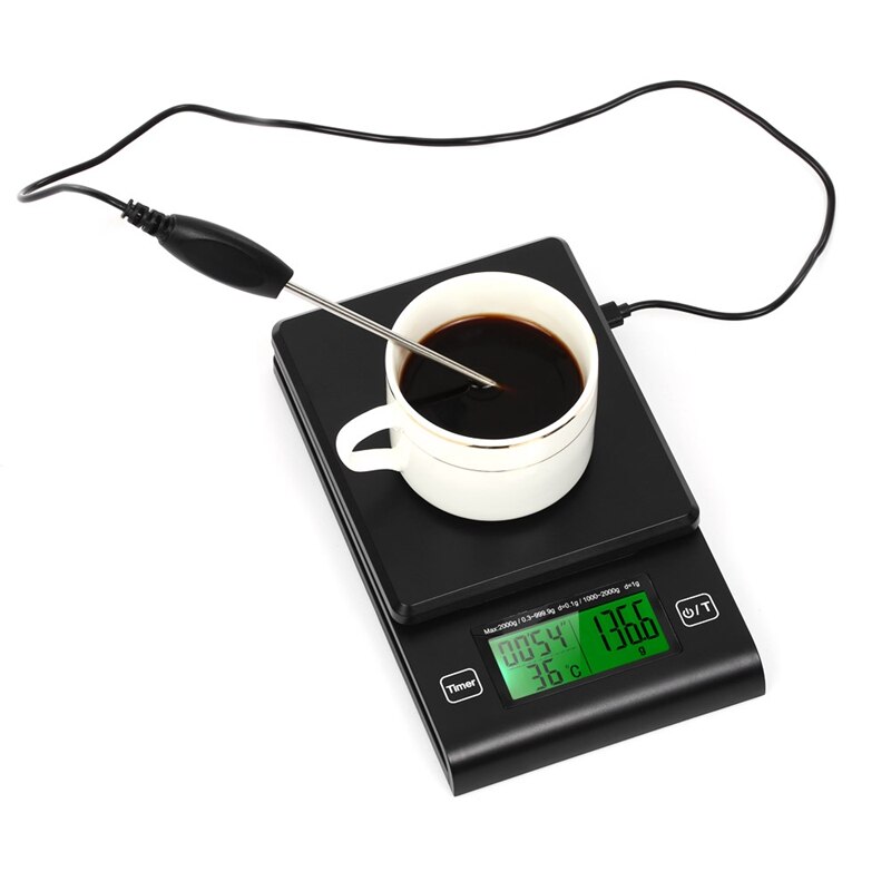 Digital Coffee Scale Multi-Function Kitchen Food Scale With Timer Temperature Probe Lcd Monitor 2000G / 1G