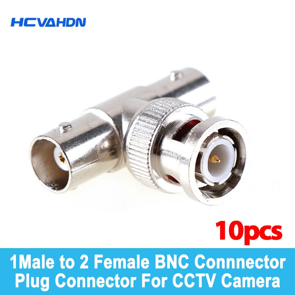 10 unids/lote conector Coaxial T 1 macho a 2 hembra conector BNC de 3 vías para cámara CCTV