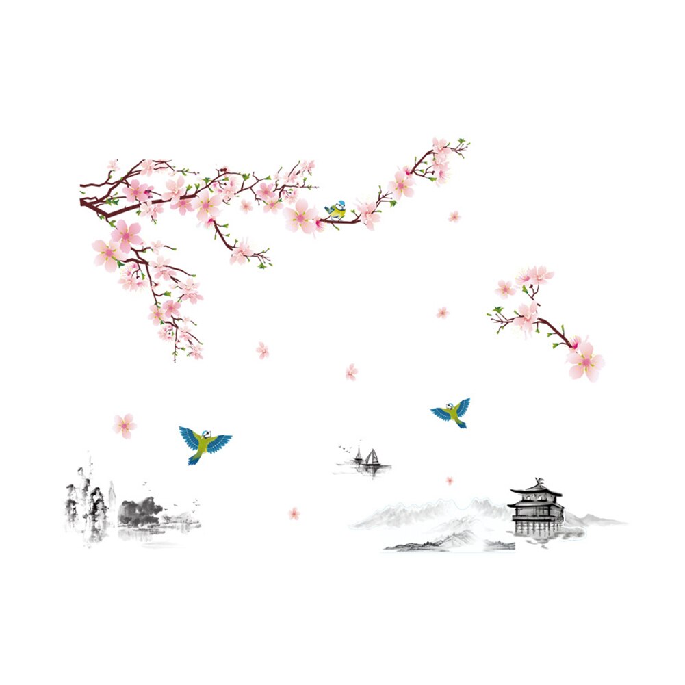 Cherry Blossom Flower Wall Stickers DIY Adhesive Wallpaper Waterproof Living Room Bedroom Wall Decals Art Murals Poster: B