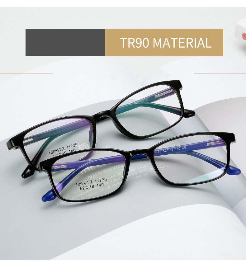 TR90 Marco de gafas de titanio para hombres, vidrio rectangular, lentes transparentes, gafas marcos ópticos coreanos, gafas GOZLUGU