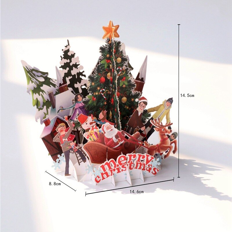 Vrolijk Kerstfeest 3D Popup Folding Wenskaart Uitnodigingskaarten Met Postkaart Envelop Kerst Wenskaart