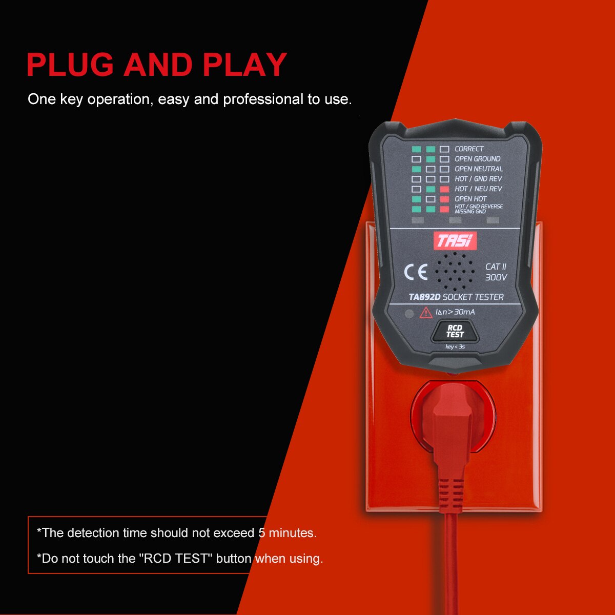 TASI Electric RCD Socket Tester Multifunctional Circuit Detector Ground Wire Zero Line Live Line Leakage Tester Voice Broadcast