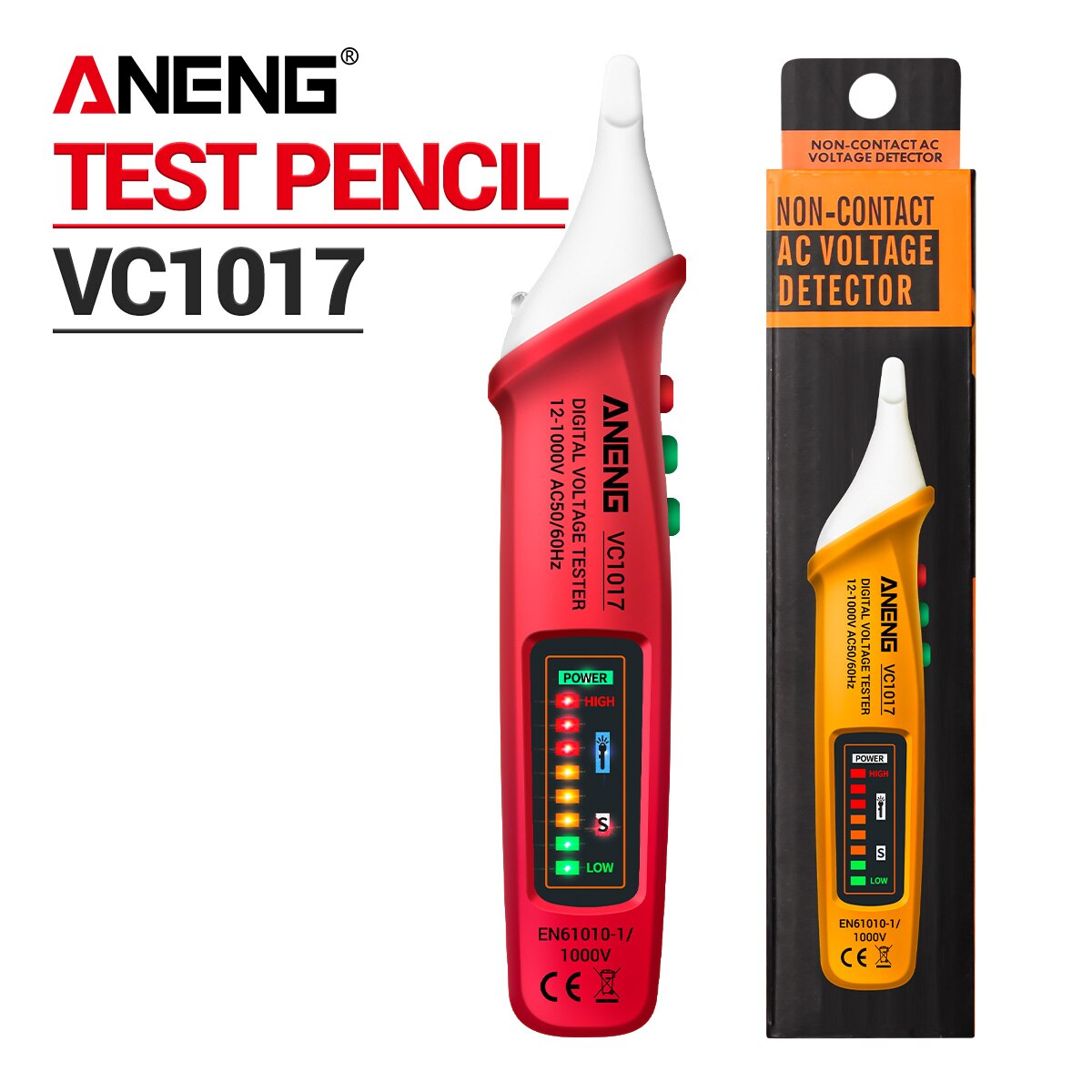 ANENG VC1017 herramientas electricista voltimetro boligrafos 12v digital tester boligrafo coche electricidad comprobador de voltímetro metro medidor consumo instrumentos eléctricos detector de voltaje sin contacto: red(with box)